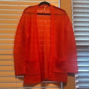 Free People Vibrant Orange Long Cardigan